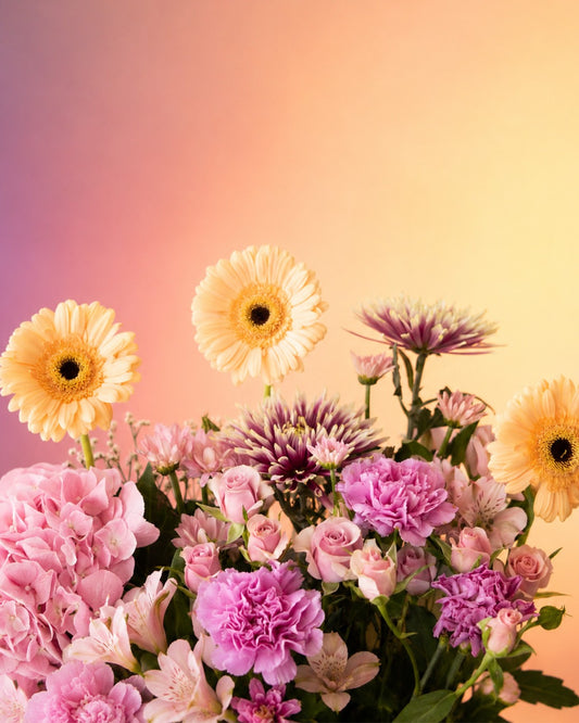 Blush Bloom Bag arrangement with pink gerberas and roses in a stylish carry bag from Whimsy Flowers Abu Dhabi.