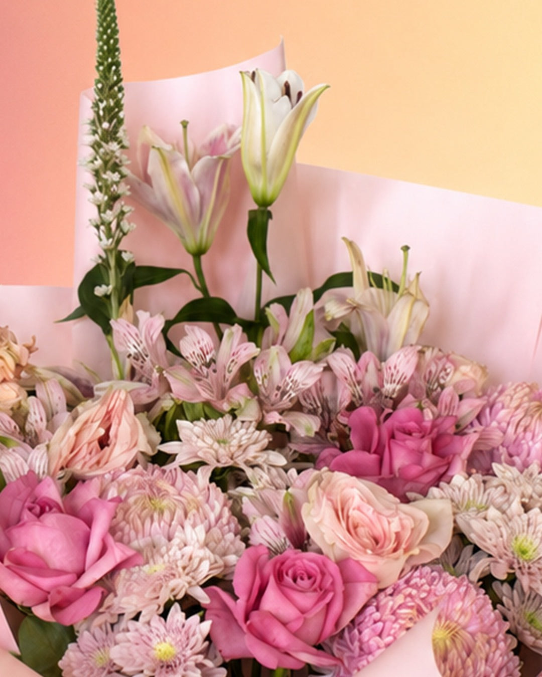 Rose Elegance flower bouquet with soft pink roses in an elegant box arrangement from Whimsy Flowers Abu Dhabi.